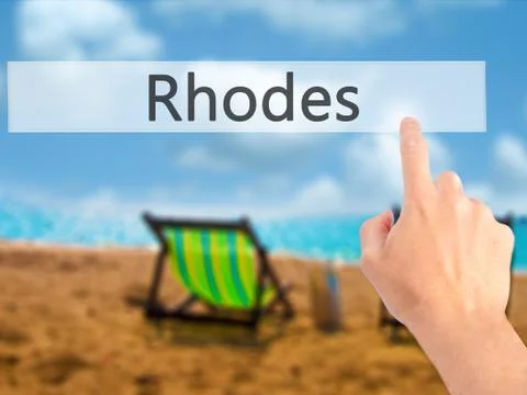 Rhodes - Hand pressing a button on blurred background concept on visual scree Stock Photos