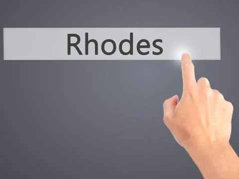 Rhodes - Hand pressing a button on blurred background concept on visual scree Stock Photos