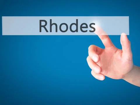 Rhodes - Hand pressing a button on blurred background concept on visual scree Stock Photos