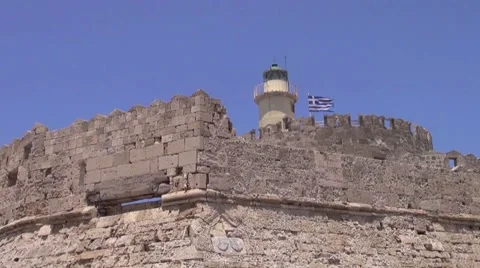 Rhodes lighthouse  in the harbour 스톡 동영상 42734866