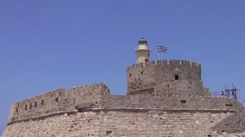 Rhodes lighthouse  in the harbour Stock Footage 42734878