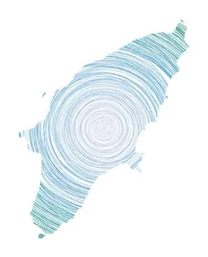 Rhodes map filled with concentric circles. Sketch style circles in shape of.. Stock Illustration