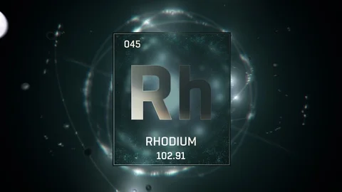 Rhodium as Element 45 of the Periodic Table 3D animation on green background 스톡 동영상 119421797