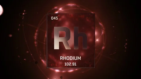 Rhodium as Element 45 of the Periodic Table 3D animation on red background 스톡 동영상 119422940