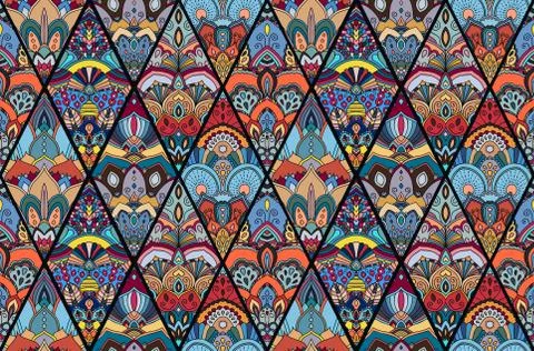 Rhombus Boho Flower Tile Pattern 1 Stock Illustration