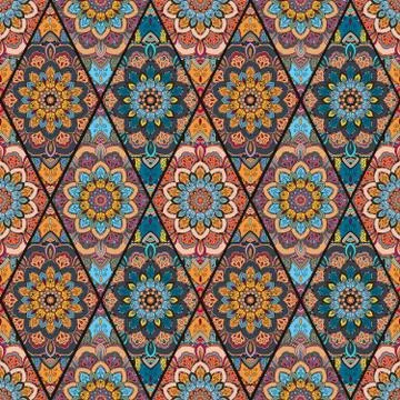 Rhombus Boho Flower Tile Pattern 2 Stockillustratie