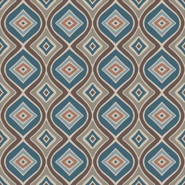 Rhombus - Geometric Pattern (Cream, Brown, Teal, Soft Blue, Beige) Stock Illustration