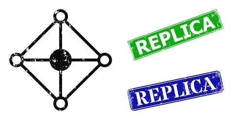 Rhombus Grid Node Textured Icon and Textured Replica Stamp Imitation Illustrazione stock