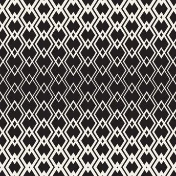 Rhombus Overlapping Lines Lattice. Vector Seamless Black and White Pattern Stock Illustration