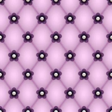 Rhombus pattern, purple flowers and jewelry pearls Stock Illustration