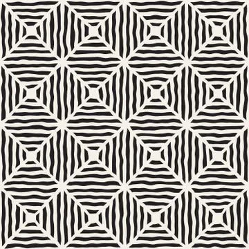 Rhombus Rough Hand Drawn Lines. Vector Seamless Black and White Pattern Illustrazione stock