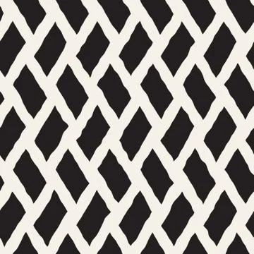 Rhombus Rough Hand Drawn Lines. Vector Seamless Black and White Pattern Illustrazione stock