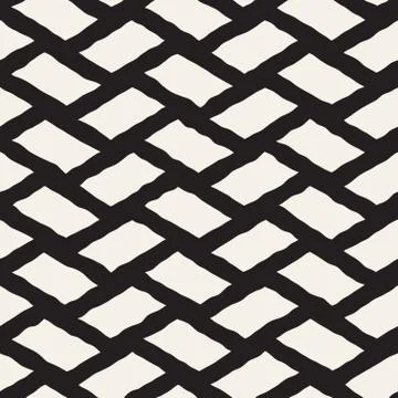 Rhombus Rough Hand Drawn Lines. Vector Seamless Black and White Pattern Stock Illustration