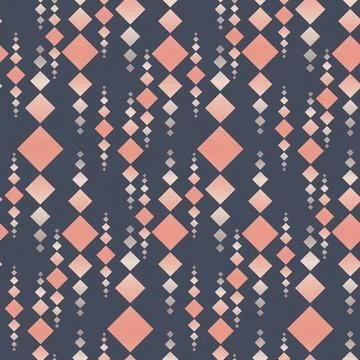 Rhombus square gradient abstract art seamless pattern, pink on dark textile d Stock Illustration