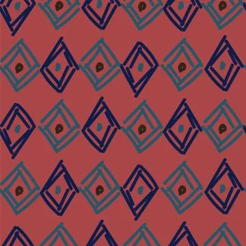 Rhombuses hand drawn abstract irregular shapes seamless pattern. Blue brown Stock Illustration