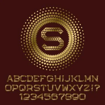Rhombuses patterned gold letters and numbers with s initial monogram. Stock Illustration