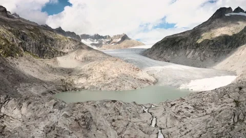The Rhone Glacier, the source of the Rhone at Furka Pass in Switzerland Stock Footage 156581933