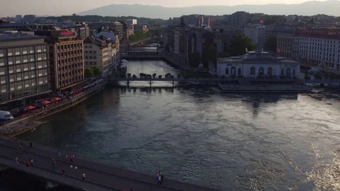 Rhone river in Geneva - Aerial Stock Footage 78552708