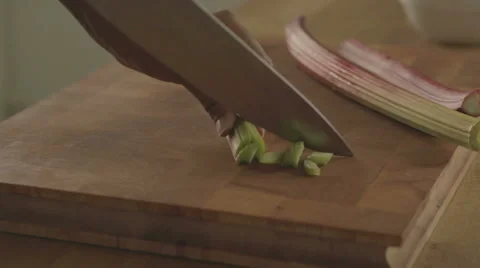 Rhubarb Cutting Chopping Stock-Footage 42142725