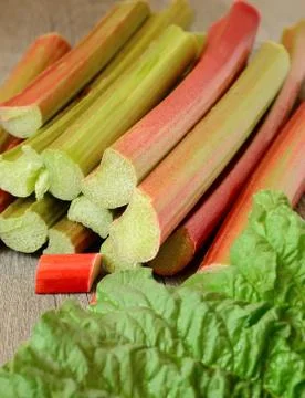 Rhubarb on table Stock Photos