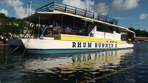 Rhum runner tour boat in St George’s Inner Harbour, Grenada Stock Footage 75679795