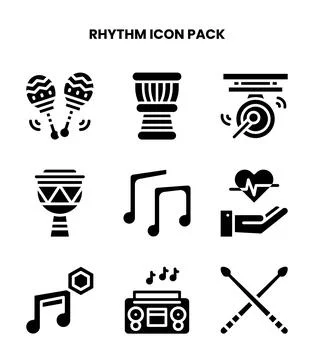 Rhythm Glyph Bundle Icons Pack Illustrazione stock