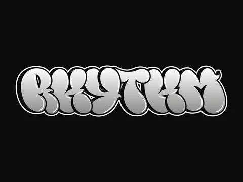 Rhythm word bubble graffiti style 3D typography Stock Illustration