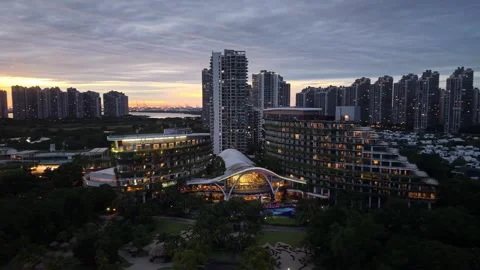 Rhythmic green patterns garden terraces of the Forest City complex. Video stock 332098036