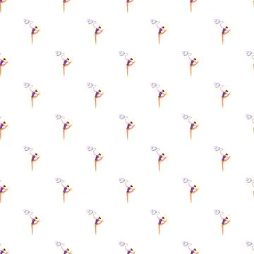 Rhythmic gymnastics dancer performing with ribbon seamless pattern Illustrazione stock