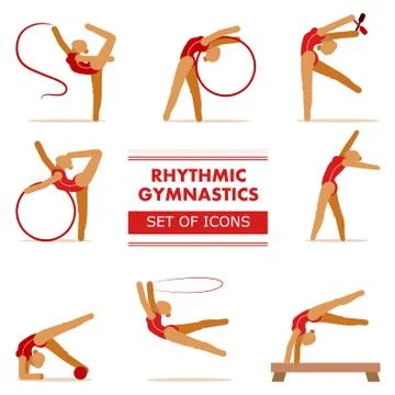 Rhythmic gymnastics. Set of icons. Vector illustration isolated on white back Stock Illustration