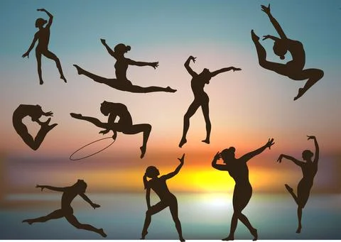 Rhythmic gymnastics silhouette vector Stock Illustration