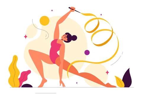 Rhythmic Rope Gymnastics Vector Illustration featuring a Female Rhythmic Gy.. イラスト素材