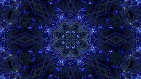Rhythmically moving shrinking blue mandala. Laser shining motion Stock Footage 154704287