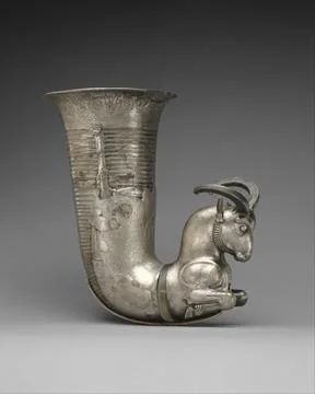 Rhyton terminating in the forepart of a ram ca. 5th century B.C. Achaemenid.. Stock Photos