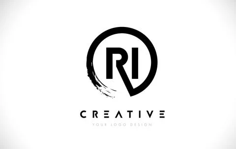 RI Circular Letter Logo with Circle Brush Design and White Background. Stock Illustration