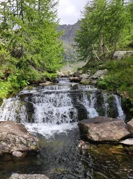 Ri d' Agrello waterfall between Corte di Mognola and Lai di Mognola Stock Photos