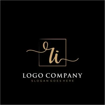 RI Initial handwriting logo with rectangle template vector Stock Illustration