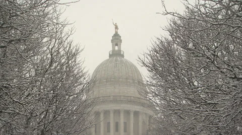 Ri statehouse in snow Stock Footage 34657826