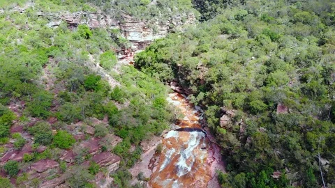 Riachinho Waterfall at Vale do Capão. Palmeiras, Bahia, Brazil. Stock Footage 107572686