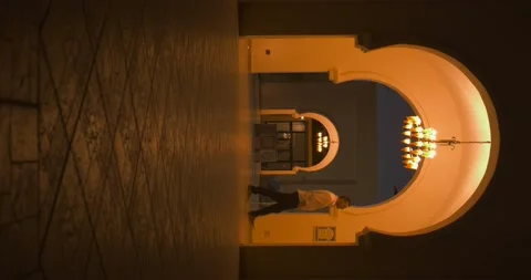 Riad corridor with man walking, vertical 4K Stock Footage 235356473