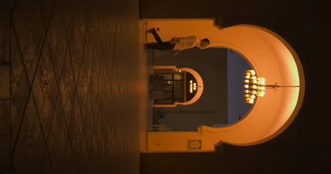 Riad corridor with man walking, vertical 4K Stock Footage 235356578