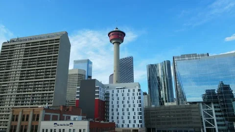 Rial drone footage of Calgary tower in city center.  Stock Footage 200666449