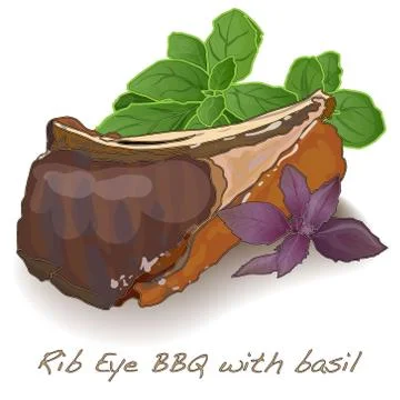 Rib eye bbq with basil Stock Illustration