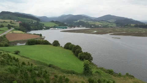 Ribadeo Estuary with Mountains Under Cloudy Summer Sky - 158 Stock Footage 310323677