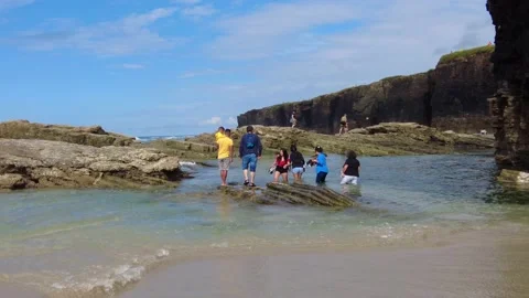 Ribadeo, Spain - Jun 22, 2022: Cathedrals beach, Playa de las catedrales Stock Footage 201102034