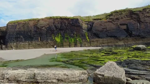 Ribadeo, Spain - Jun 22, 2022: Cathedrals beach, Playa de las catedrales Stock-Footage 201102326