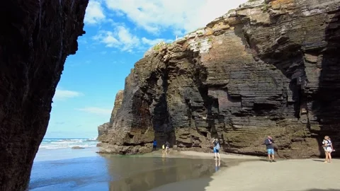 Ribadeo, Spain - Jun 22, 2022: Cathedrals beach, Playa de las catedrales Stock Footage 201102367