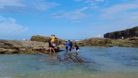 Ribadeo, Spain - Jun 22, 2022: Cathedrals beach, Playa de las catedrales Stock Footage 201366301