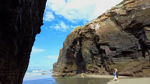 Ribadeo, Spain - Jun 22, 2022: Cathedrals beach, Playa de las catedrales Stock Footage 201366685
