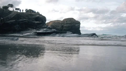 RibaLow angle view of tide come in and stairs leading to the beach in the backgr Video stock 170149218
